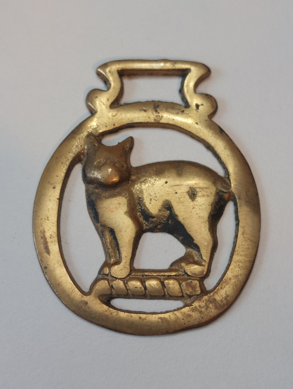 Brass Cat Medallion Pendant VTG Horse harness bridle show